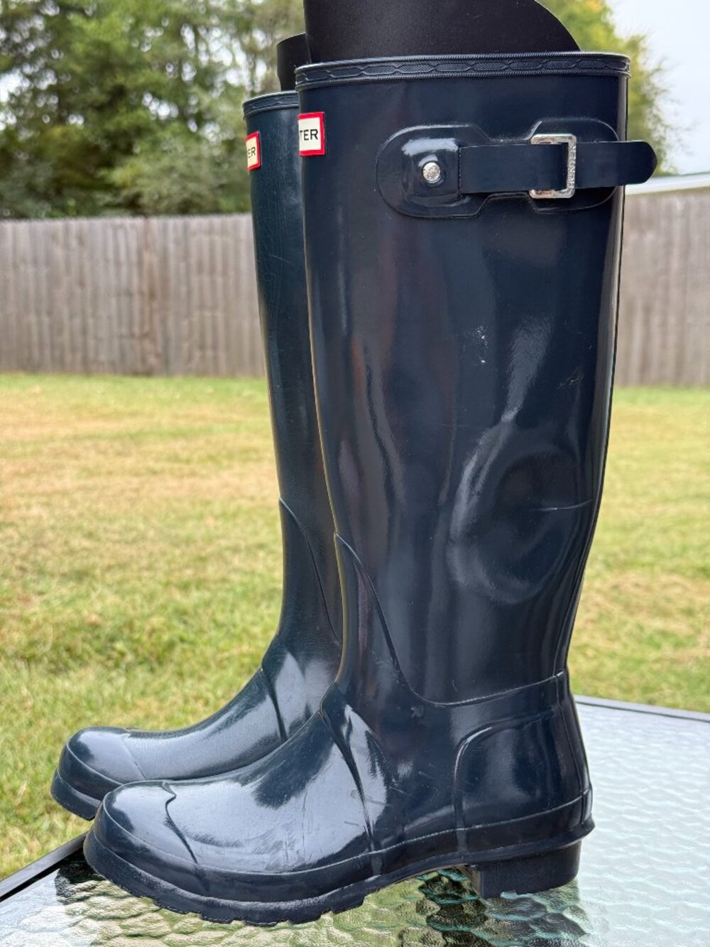 Hunter Original Tall Gloss Navy Rain Boots Womens 7 Preppy Coastal Classic 4296